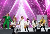 Rod Stewart, Lulu, and Ronnie Wood perform at Glastonbury Festival 2025 - Day Five. Image via Getty.